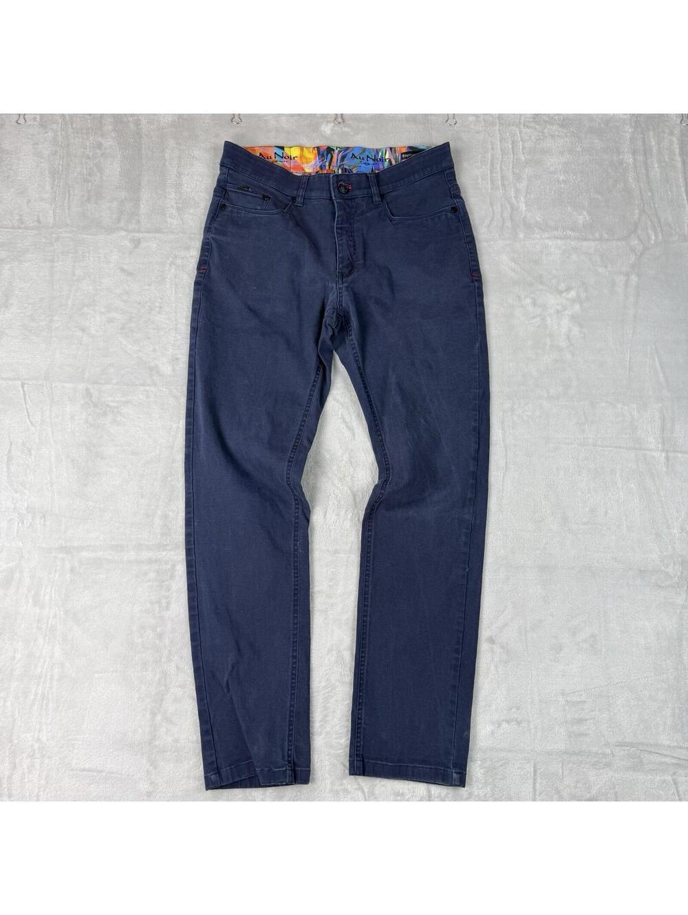 Au Noir Slim Fit Pants Navy Stretch Designer Trousers Mens 30x29 Preppy Floral - Picture 2 of 11
